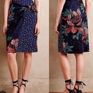 Anthro / Maeve Petal Pop floral Polka Wrap pencil skirt  boho